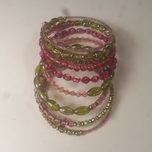 Pink and green beaded bracelet